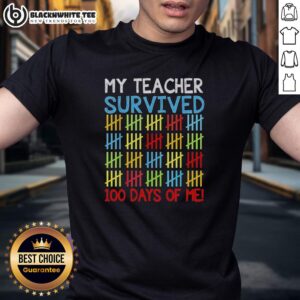 Alt Text: Original My Teacher Survived 100 Days Of Me T-Shirt design featuring fun graphics and text for educators and students.