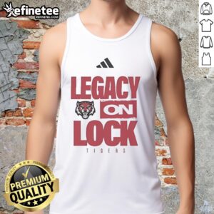 Original Adm Tigers Legacy On Lock Buzzer Beater Tank Top featuring vibrant graphics and a stylish design for fans.
