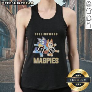 Bluey and Bingo wearing Collingwood Magpies outfit tank top, perfect for fans of the beloved animated series.