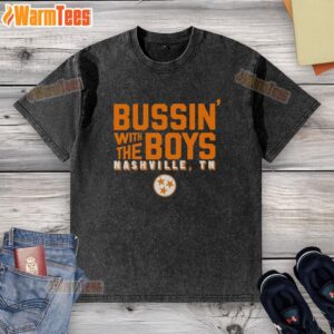 Official Bussin' With The Boys Nashville Tennessee logo on a washed t-shirt, perfect for fans of the podcast.