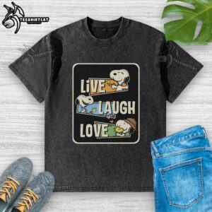Top Snoopy Loves To Live And Laugh washed t-shirt featuring a playful Snoopy graphic, perfect for casual wear.
