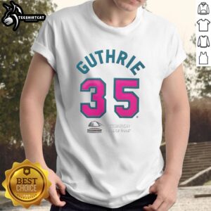 Pretty Guthrie 35 Pittsburgh Pisces Basketball T-Shirt featuring vibrant colors and a stylish design for fans.