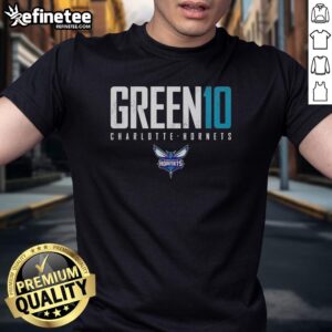 Top Josh Green 10 Charlotte Hornets Elite T-Shirt featuring vibrant team colors and player name on the back.