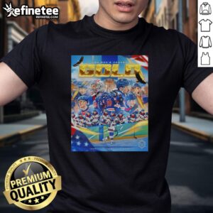 Alt Text: Awesome Olympics USA Men's Hockey Gold T-Shirt featuring bold graphics and vibrant colors, perfect for fans.
