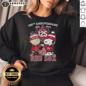 Awesome Boston Red Sox Charlie Brown and Snoopy 125th Anniversary sweatshirt, celebrating 1901-2026 baseball history.