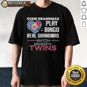 Alt Text: Good Minnesota Twins t-shirt featuring a heart shape design for grandmas who watch baseball instead of playing bingo.