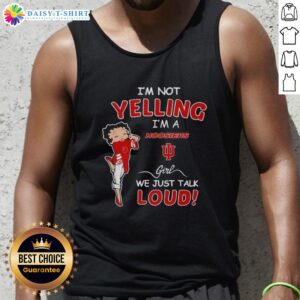 Official Indiana Hoosiers girl tank top with 'I'm Not Yelling, I'm Just Talking Lou' design in vibrant colors.