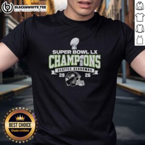 Good Seattle Seahawks Super Bowl Champions Football 2026 T-Shirt featuring team colors and logo, perfect for fans.