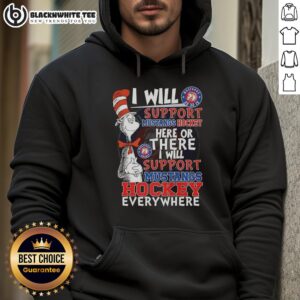 Cozy Dr. Seuss Cat in the Hat hoodie supporting Mustangs hockey, perfect for fans and colder days.