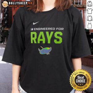 Official engineered Tampa Bay Rays MLB logo ladies tee showcasing vibrant design, perfect for baseball fans and casual wear.