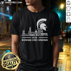 Hot Michigan State Spartans 2026 Players Name Skyline T-Shirt featuring vibrant team colors and stylish design.