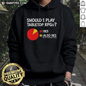 Colorful Dungeons and Dragons hoodie with 'Should I Play Tabletop RPGs? Yes!' text, perfect for RPG enthusiasts.