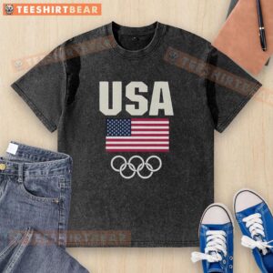 Alt Text: Official Team USA Flag Olympic Golf Washed T-Shirt featuring a stylish design for patriotic sports fans.
