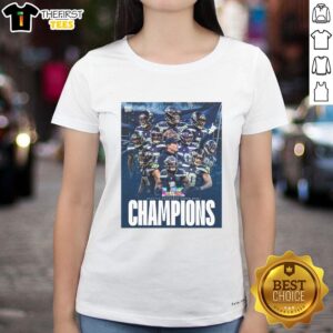 Alt Text: Seattle Seahawks Team champions graphic on a ladies tee for Super Bowl LX 2026, showcasing team pride and style.