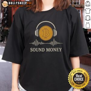 Original Sound Money Bitcoin Ladies Tee featuring a stylish headphone design, perfect for crypto enthusiasts.