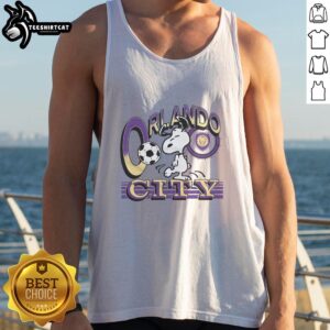 Premium Peanuts Snoopy X Orlando City tank top featuring vibrant graphics and a comfortable fit for fans and style enthusiasts.