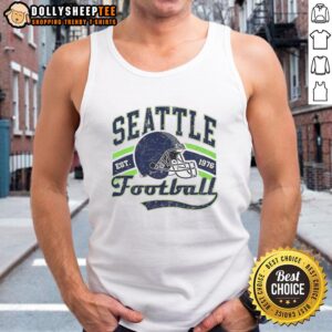 Alt Text: Retro tank top featuring the Nice Seattle Seahawks Super Bowl LX helmet design, established 1976. Perfect for fans!