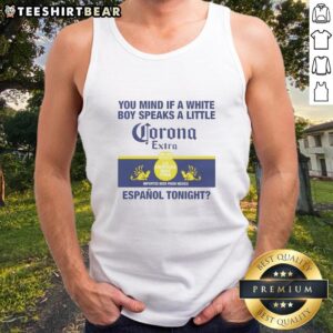 White boy wearing a tank top with 'Corona Extra' design, showcasing trendy summer fashion and casual style.