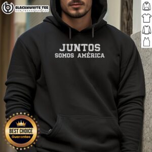 Nice Juntos Somos America hoodie in Spanish, featuring vibrant colors and a stylish design celebrating unity.