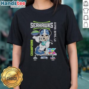 Pretty Mickey Mouse x Seattle Seahawks Super Bowl LX Champions 2026 graphic ladies tee showcasing vibrant design.