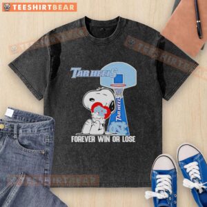 Alt Text: Premium Peanuts Snoopy Forever Win or Lose North Carolina Tar Heels basketball washed t-shirt for fans.