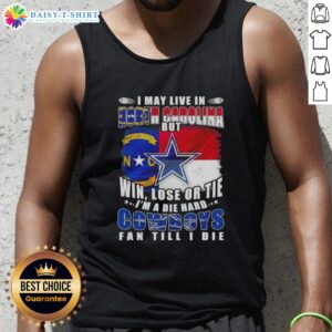 Die-hard Dallas Cowboys fan wearing a football flag tank top in North Carolina, showcasing team pride and spirit.