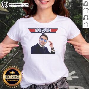 Emmanuel Macron graphic tee featuring Top Gun logo, perfect for stylish ladies who love unique fashion.