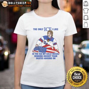 Men's hockey tee featuring the phrase about gold medal-winning hockey team and ice skating, perfect for fans.