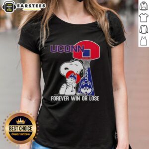 Awesome Peanuts Snoopy Forever Win or Lose UConn Huskies basketball ladies tee featuring vibrant Snoopy design.