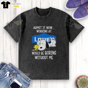 Snoopy and Woodstock graphic on a washed t-shirt, featuring 'Admit It, Life Would Be Boring Without Me' design.