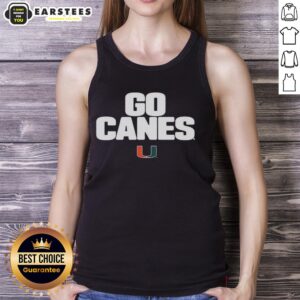 Alt Text: Hot Miami Hurricanes team slogan Go Canes tank top featuring vibrant colors and sporty design for fans.