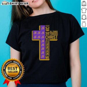 Premium Cross Tee featuring 'I Can Do All Things Through Christ Who Strengthens Me' for Los Angeles Lakers fans.