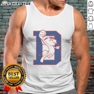 Alt Text: DePaul Blue Demons basketball mascot dunking in a vibrant tank top, showcasing team spirit and athleticism.