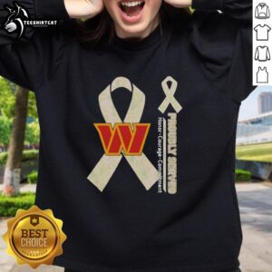 Premium Washington Commanders sweatshirt featuring 'Proudly Served' with Honor, Courage, Commitment design.