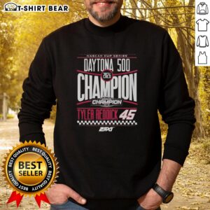 Alt Text: Official Tyler Reddick 45 Checkered Flag sweatshirt celebrating the 2026 Daytona 500 Champion.
