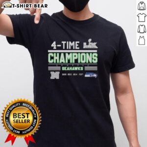Official Seattle Seahawks 4 Time NFC West Division Champions 2025 Super Bowl LX T-Shirt in navy blue design.