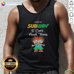 Top Chuckie Finster tank top featuring 'I Work At Subway I Can't Adult Today' design, perfect for casual wear and nostalgia.