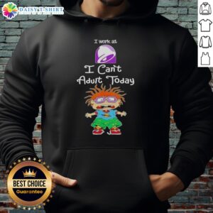 Alt Text: Top Chuckie Finster hoodie with 'I Work At Taco Bell, I Can't Adult Today' design, perfect for fans of Rugrats.