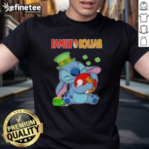 Alt Text: Official Stitch With St Patricks Hug Family Dollar Logo T-Shirt featuring a festive design for St. Patrick's Day.