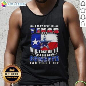 Die-hard Dallas Cowboys fan wearing a football flag tank top, showcasing Texas pride and team spirit.