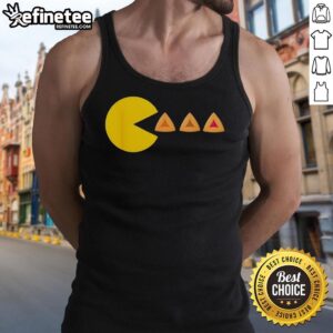 Fun Purim costume featuring a Pacman tank top eating hamantashen, perfect for Jewish celebrations and festive events.