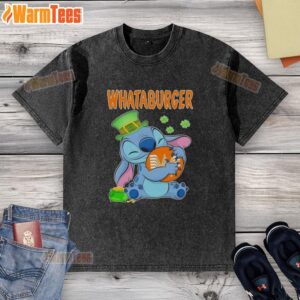 Good Stitch Hug Whataburger logo Happy St. Patrick's Day washed t-shirt featuring a festive design and vibrant colors.