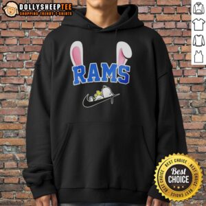 Official Los Angeles Rams x Snoopy Happy Easter Hoodie featuring vibrant graphics and festive design for fans.