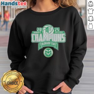 Original Colorado State Rams 2025 Mountain West Women's Volleyball Champions sweatshirt in green with team logo.