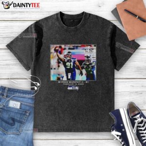 Byron Murphy II in a Seattle Seahawks washed t-shirt, showcasing his NFL style for the 2026 football season.