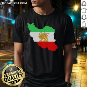 Premium Iran Map Lion and Sun Persian Heritage logo T-shirt featuring a vibrant design celebrating Iranian culture.