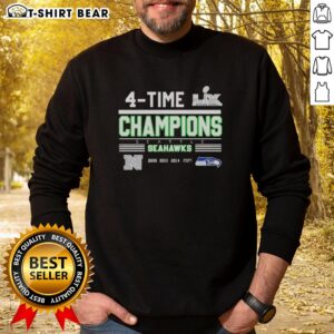 Official Seattle Seahawks 4-Time NFC West Division Champions 2025 Super Bowl LX sweatshirt in team colors.