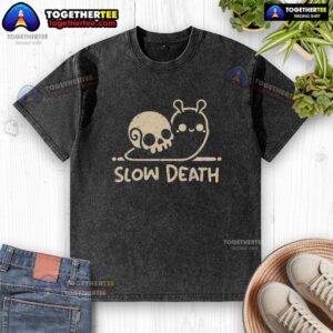 Top Slow Death Snail Skull washed t-shirt featuring a unique snail skull graphic, perfect for casual wear.
