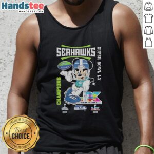 Alt Text: Pretty Mickey Mouse X Seattle Seahawks Super Bowl LX Champions 2026 graphic tank top design in vibrant colors.