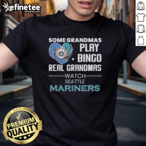 Original Seattle Mariners t-shirt featuring 'Real Grandmas Watch' and diamond heart design, perfect for baseball fans.